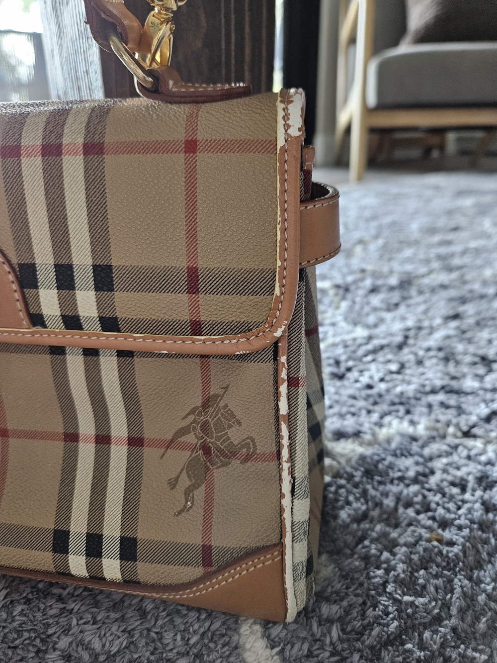 Burberry Beige Vintage Check Leather Trim Satchel - Picture 3 of 12